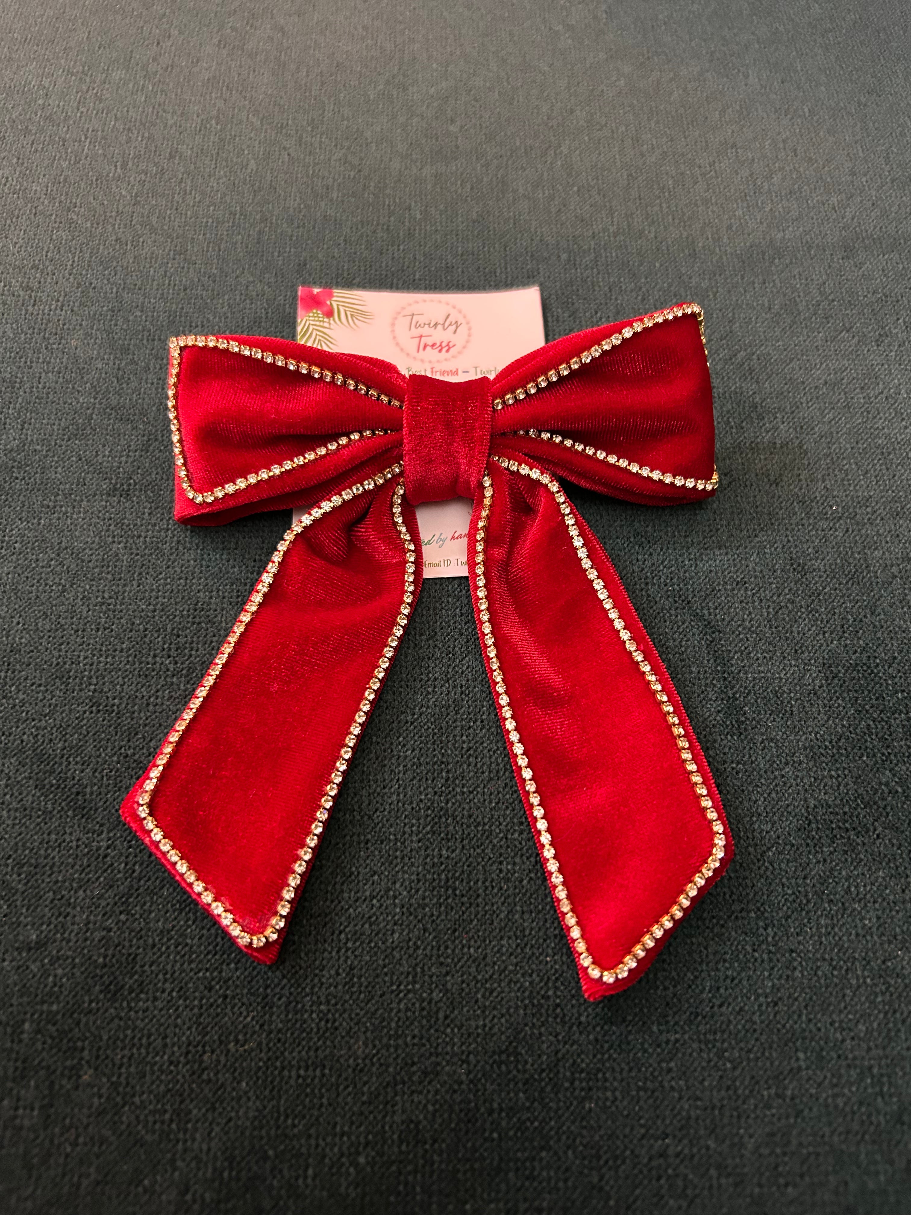 Red Velvet Studded bow (M size)
