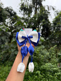 Blue and White evil eye Tulip Bow